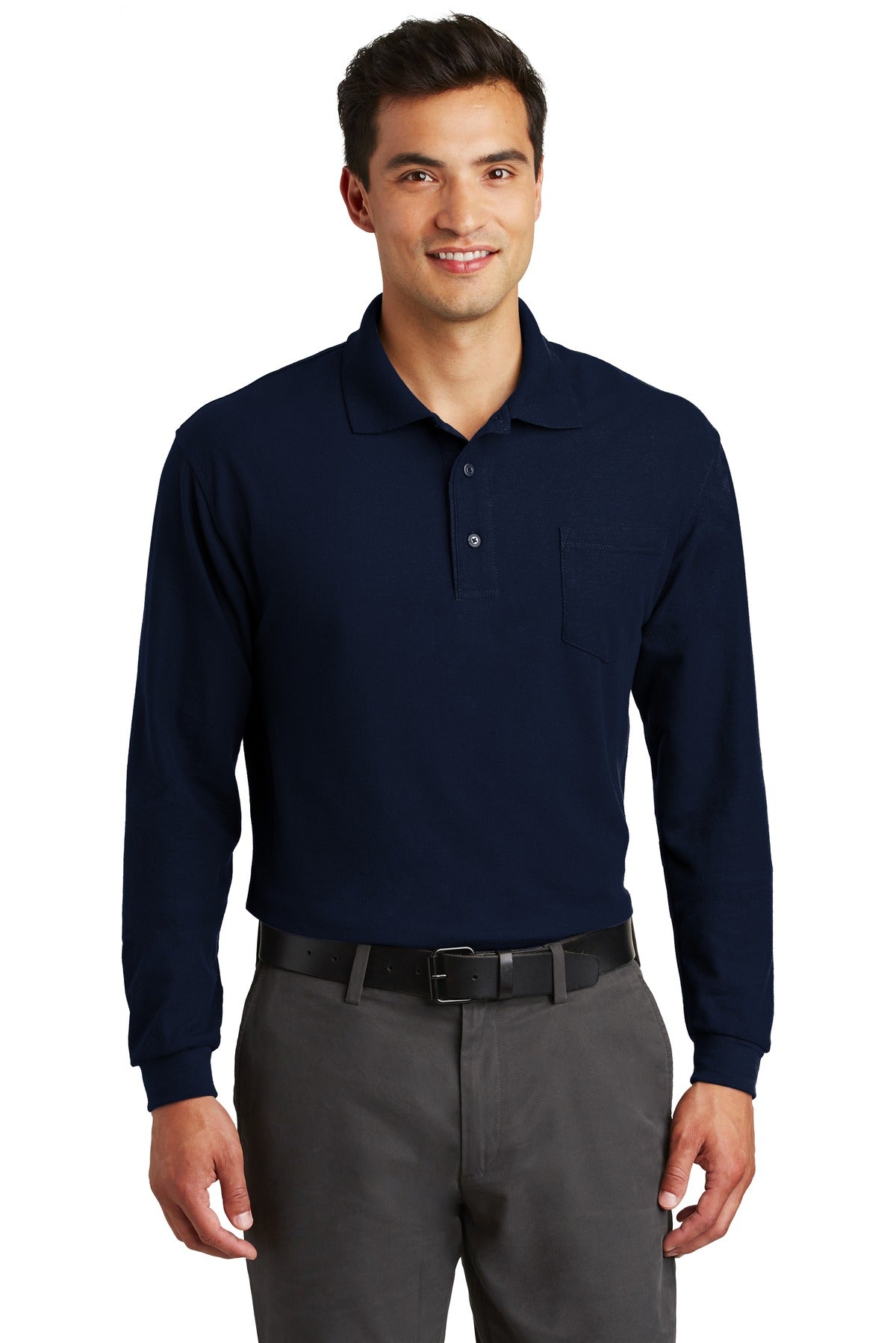 Port Authority Men's   Long Sleeve Silk Touch Polo with Pocket