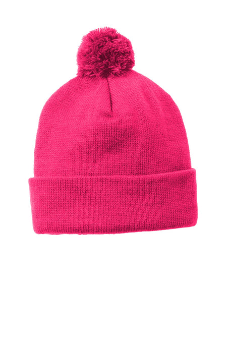 Sport-Tek Men's    Solid Pom Pom Beanie