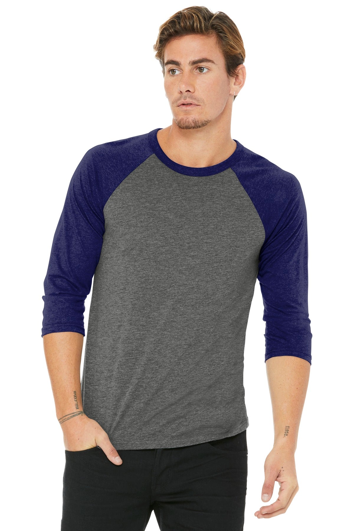 Bella + Canvas Men's    3/4-Sleeve Baseball Tee