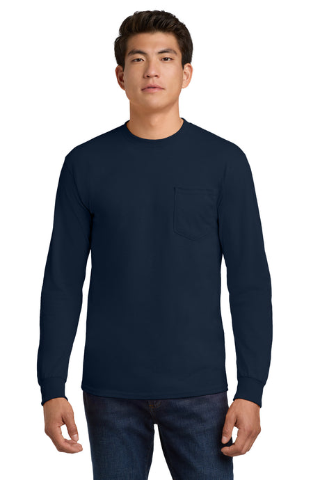 Gildan Men's   Ultra Cotton   100% US Cotton Long Sleeve T-Shirt with Pocket