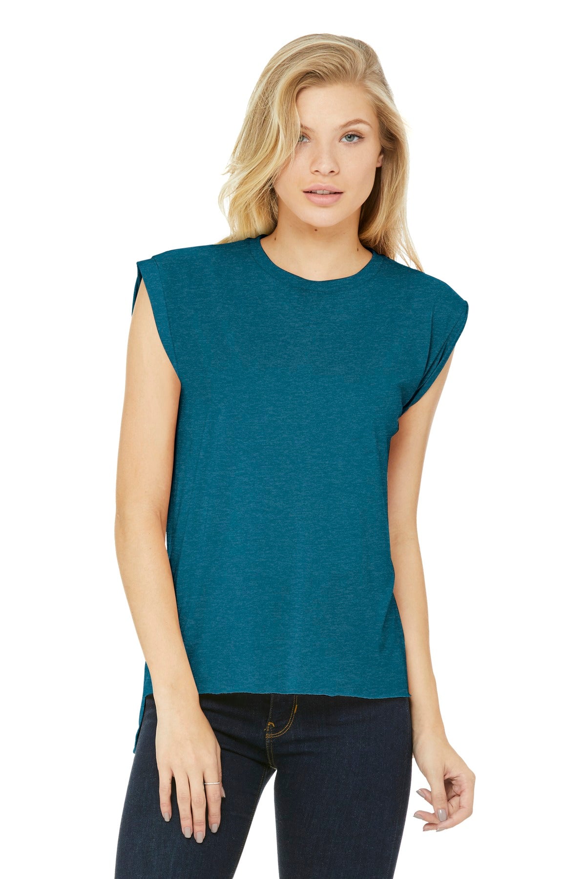 BELLA + CANVAS Women’s Flowy Rolled Cuffs Muscle Tee