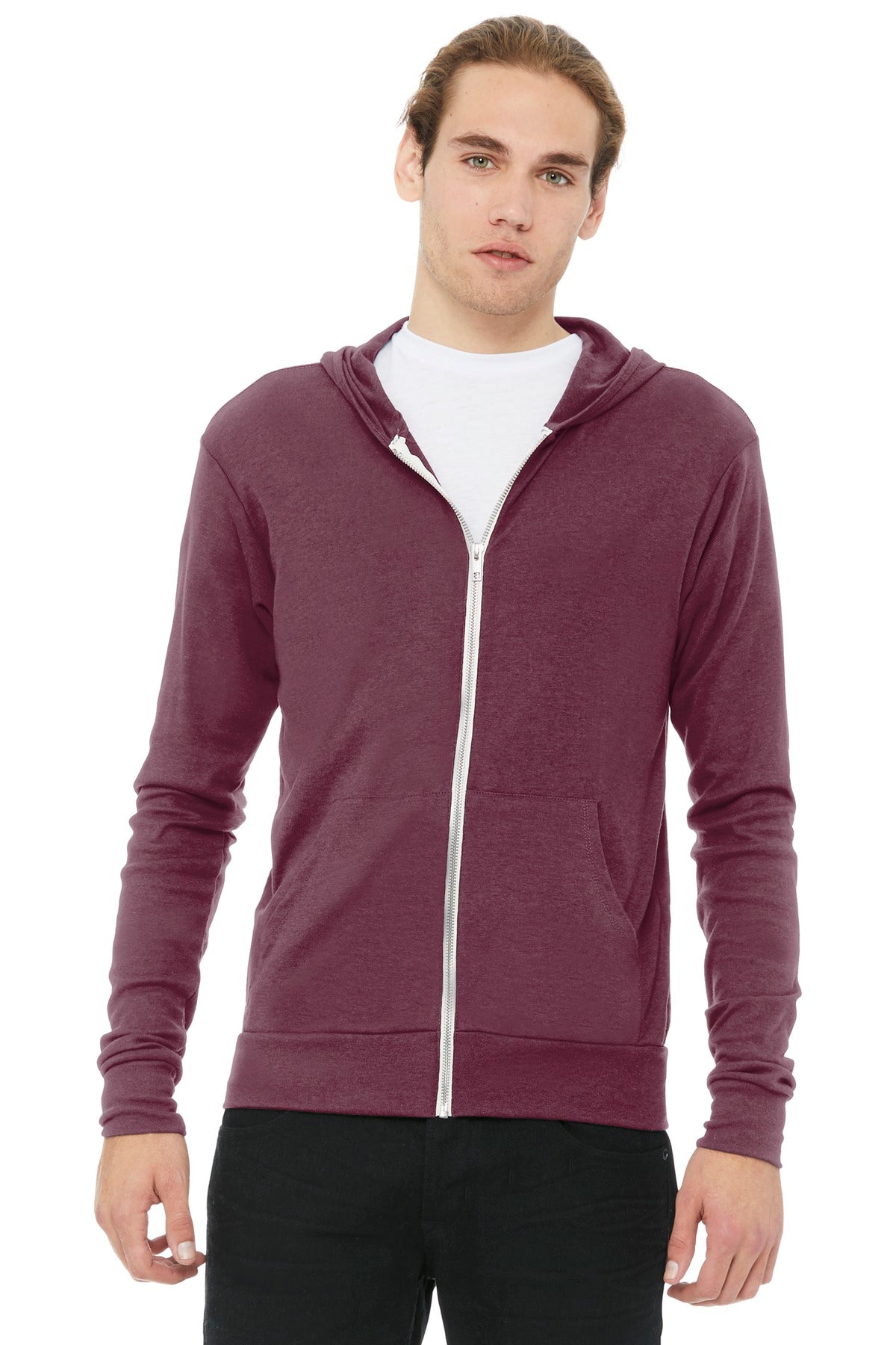 Bella + Canvas Men's    Triblend Full-Zip Lightweight Hoodie