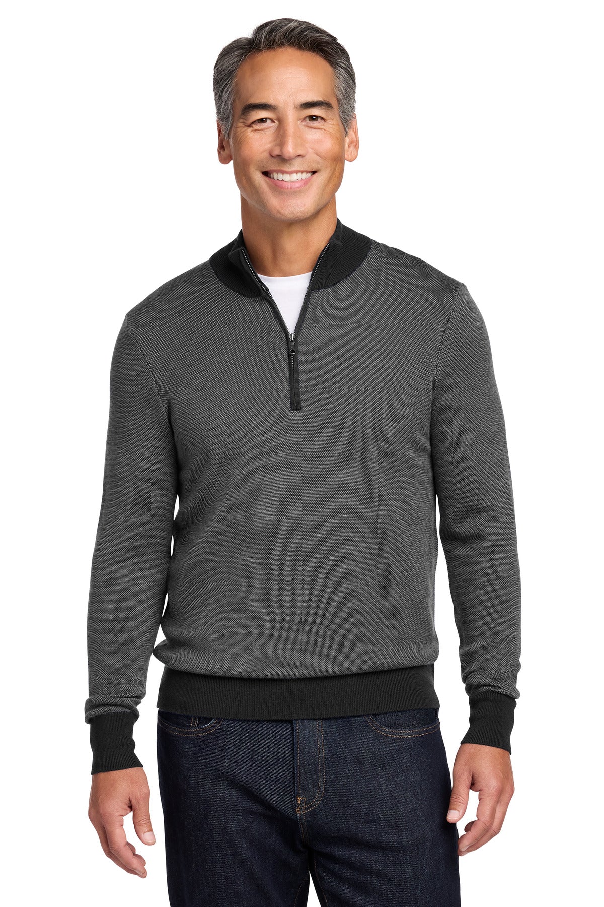 Brooks Brothers Men's   Washable Merino Birdseye 1/4-Zip Sweater BB18412