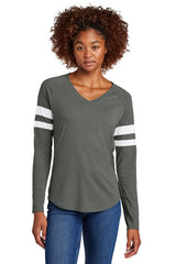 Sport-Tek Women's   Halftime Stripe Long Sleeve V-Neck Tee LST6043