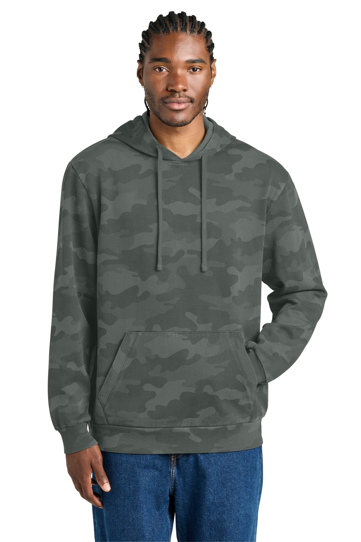 District Men's Wash   Camo Fleece Hoodie DT2200C