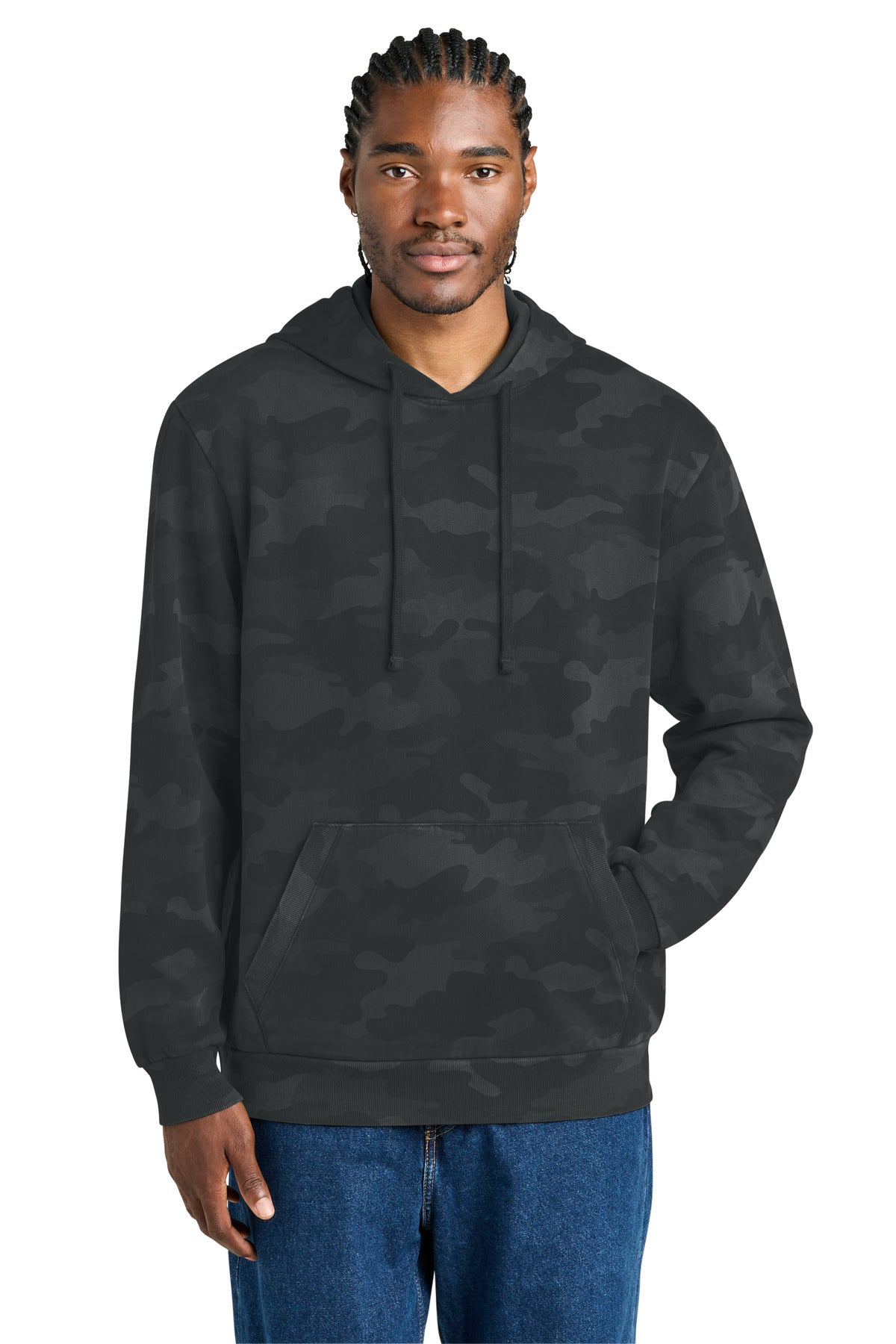 District Men's Wash   Camo Fleece Hoodie DT2200C
