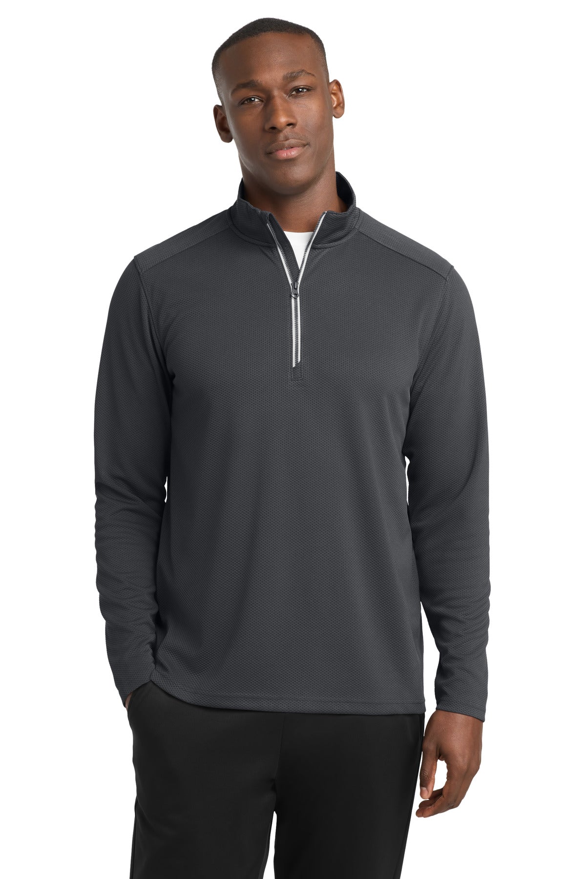 Sport-Tek Men's   Sport-Wick   Textured 1/4-Zip Pullover
