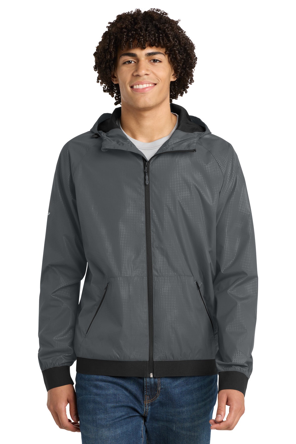 Sport-Tek Men's   Embossed Hooded Wind Jacket