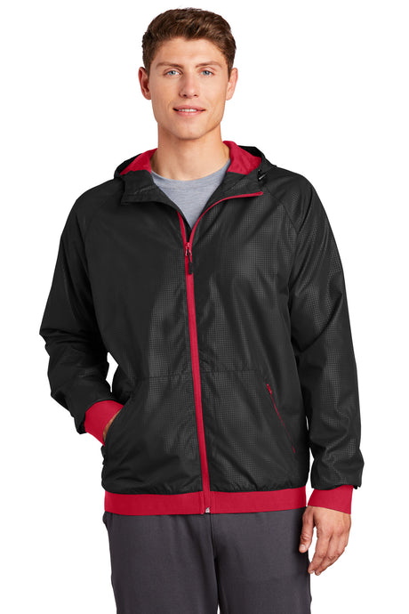Sport-Tek Men's   Embossed Hooded Wind Jacket