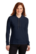 Anvil Women's   100% Combed Ring Spun Cotton Long Sleeve Hooded T-Shirt-1