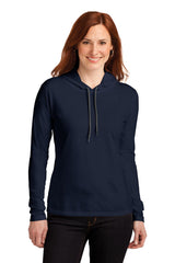 Anvil Women's   100% Combed Ring Spun Cotton Long Sleeve Hooded T-Shirt-1