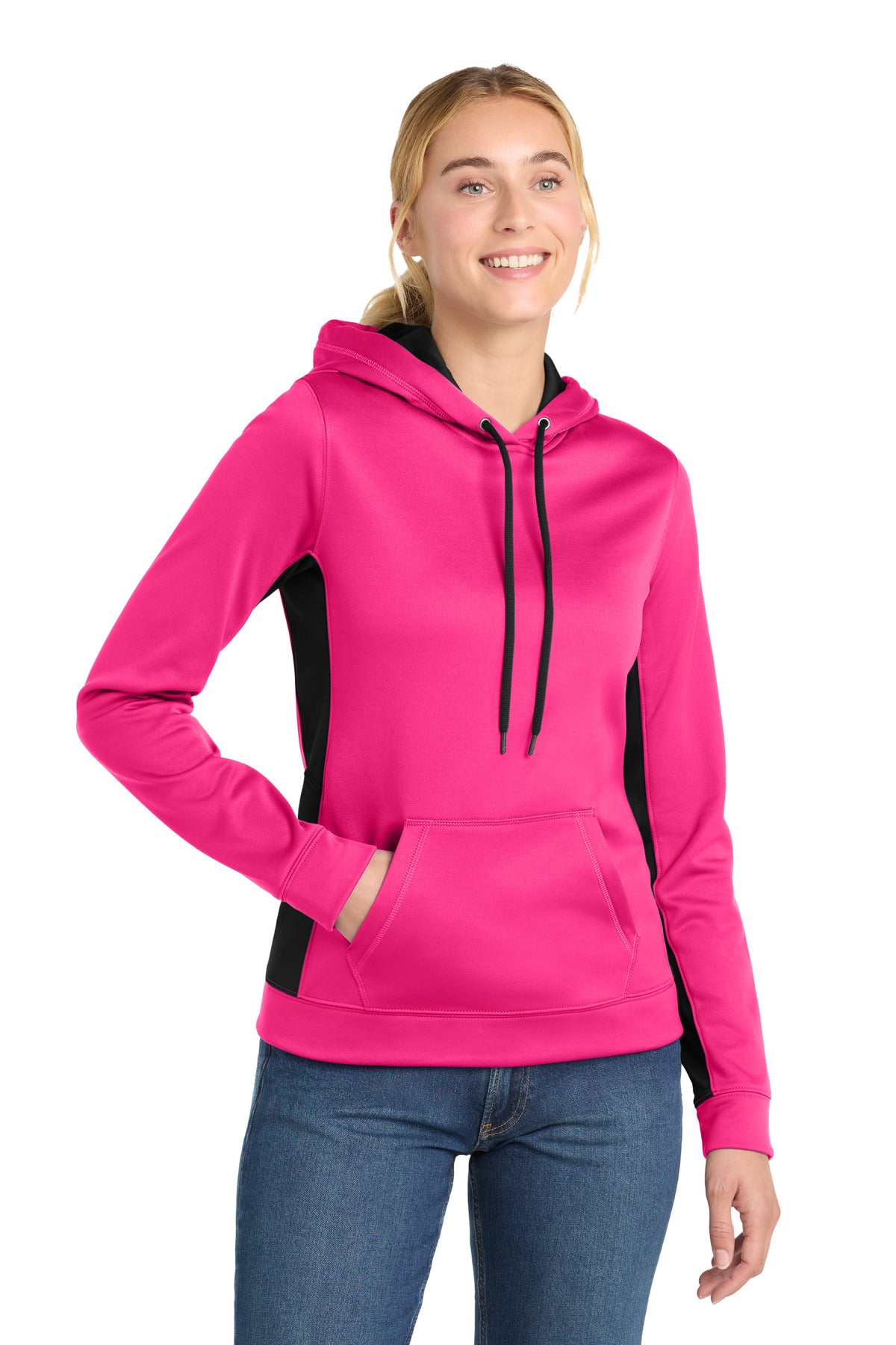 Sport-Tek Women's   Sport-Wick   Fleece Colorblock Hooded Pullover