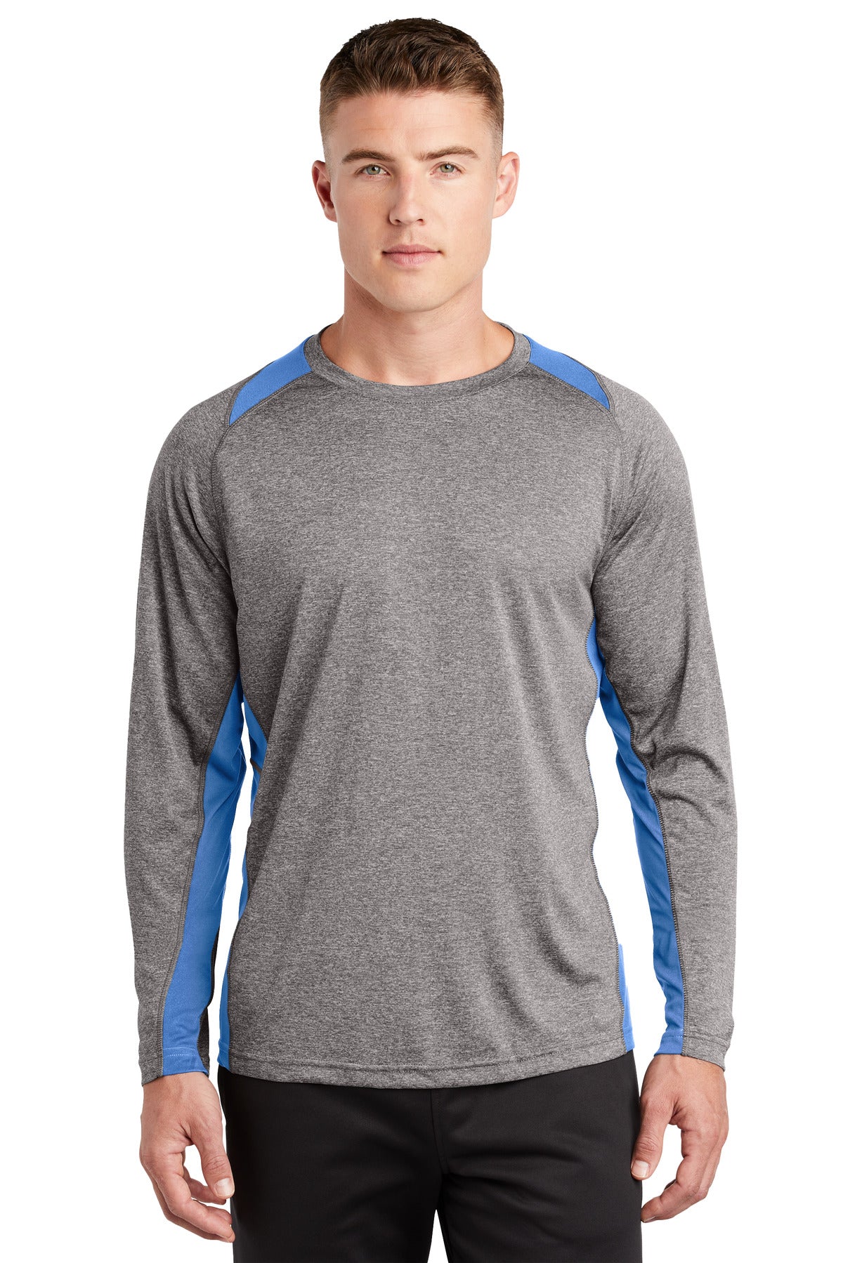 Sport-Tek Men's   Long Sleeve Heather Colorblock Contender   Tee