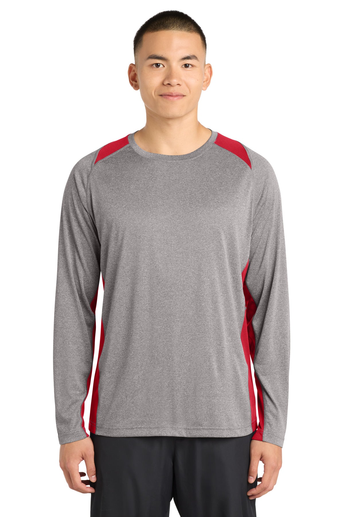 Sport-Tek Men's   Long Sleeve Heather Colorblock Contender   Tee