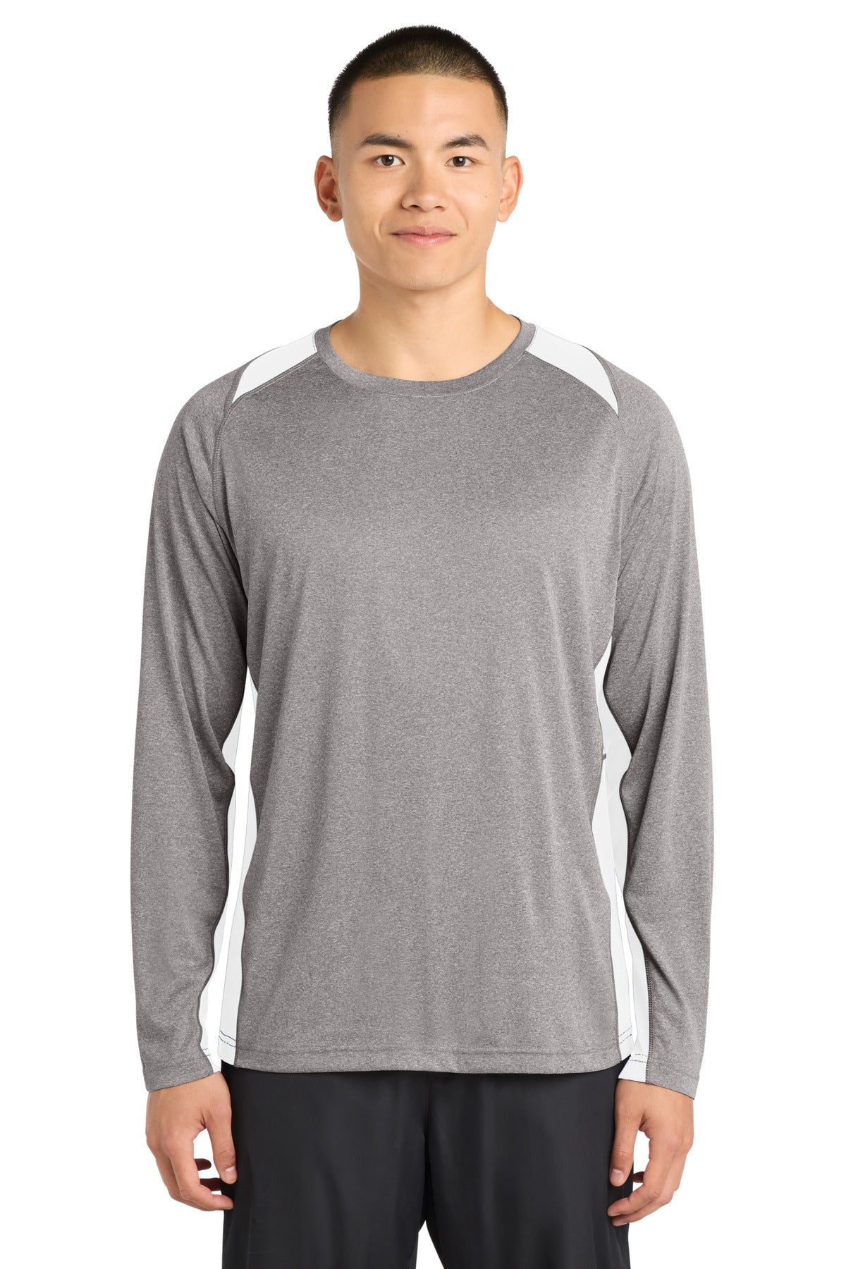Sport-Tek Men's   Long Sleeve Heather Colorblock Contender   Tee
