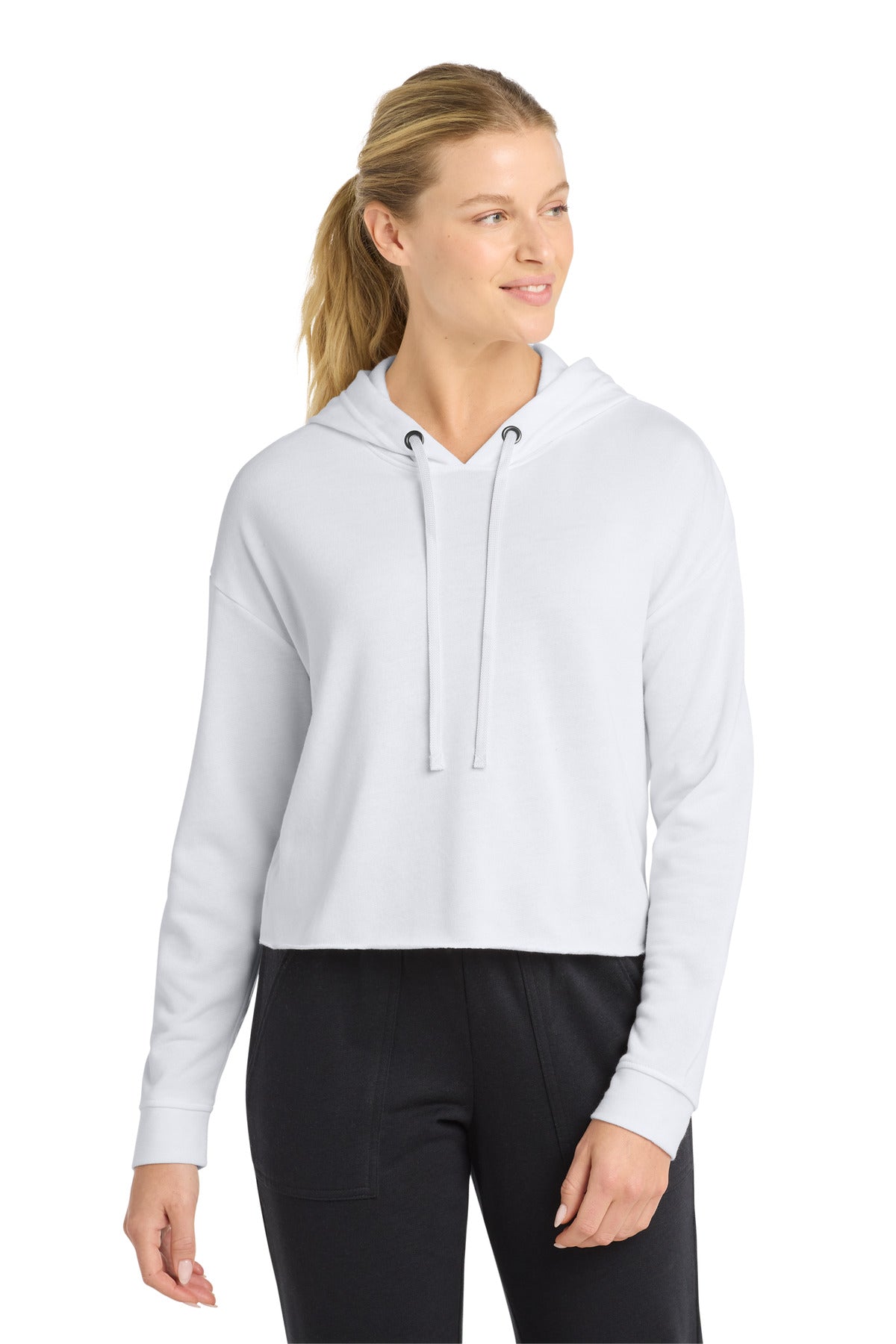 Sport-Tek Women's    PosiCharge    Tri-Blend Wicking Fleece Crop Hooded Pullover LST298