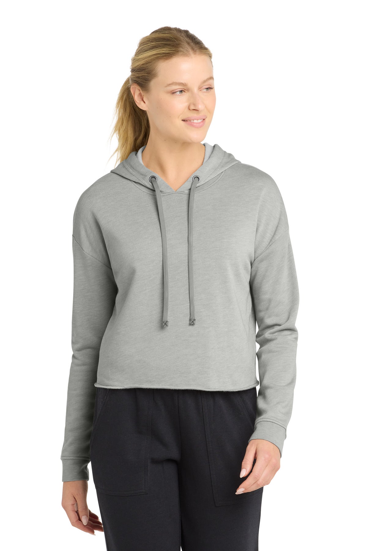 Sport-Tek Women's    PosiCharge    Tri-Blend Wicking Fleece Crop Hooded Pullover LST298