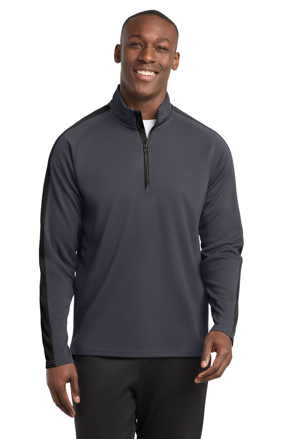 Sport-Tek Men's   Sport-Wick   Textured Colorblock 1/4-Zip Pullover