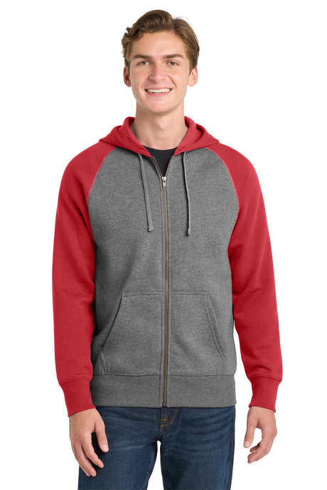 Sport-Tek Men's   Raglan Colorblock Full-Zip Hooded Fleece Jacket