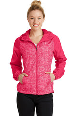 Sport-Tek Women's   Heather Colorblock Raglan Hooded Wind Jacket