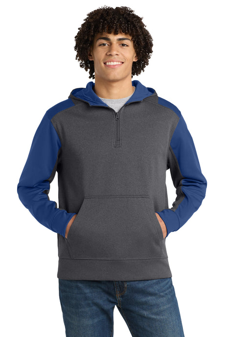 Sport-Tek Men's    Tech Fleece Colorblock 1/4-Zip Hooded Sweatshirt