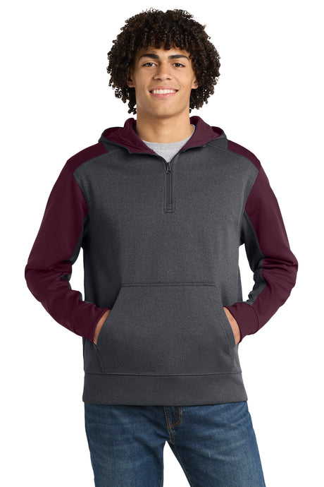 Sport-Tek Men's    Tech Fleece Colorblock 1/4-Zip Hooded Sweatshirt