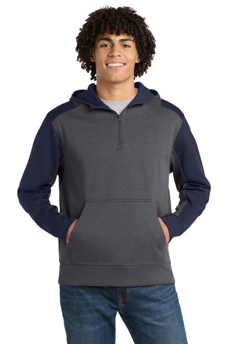 Sport-Tek Men's    Tech Fleece Colorblock 1/4-Zip Hooded Sweatshirt