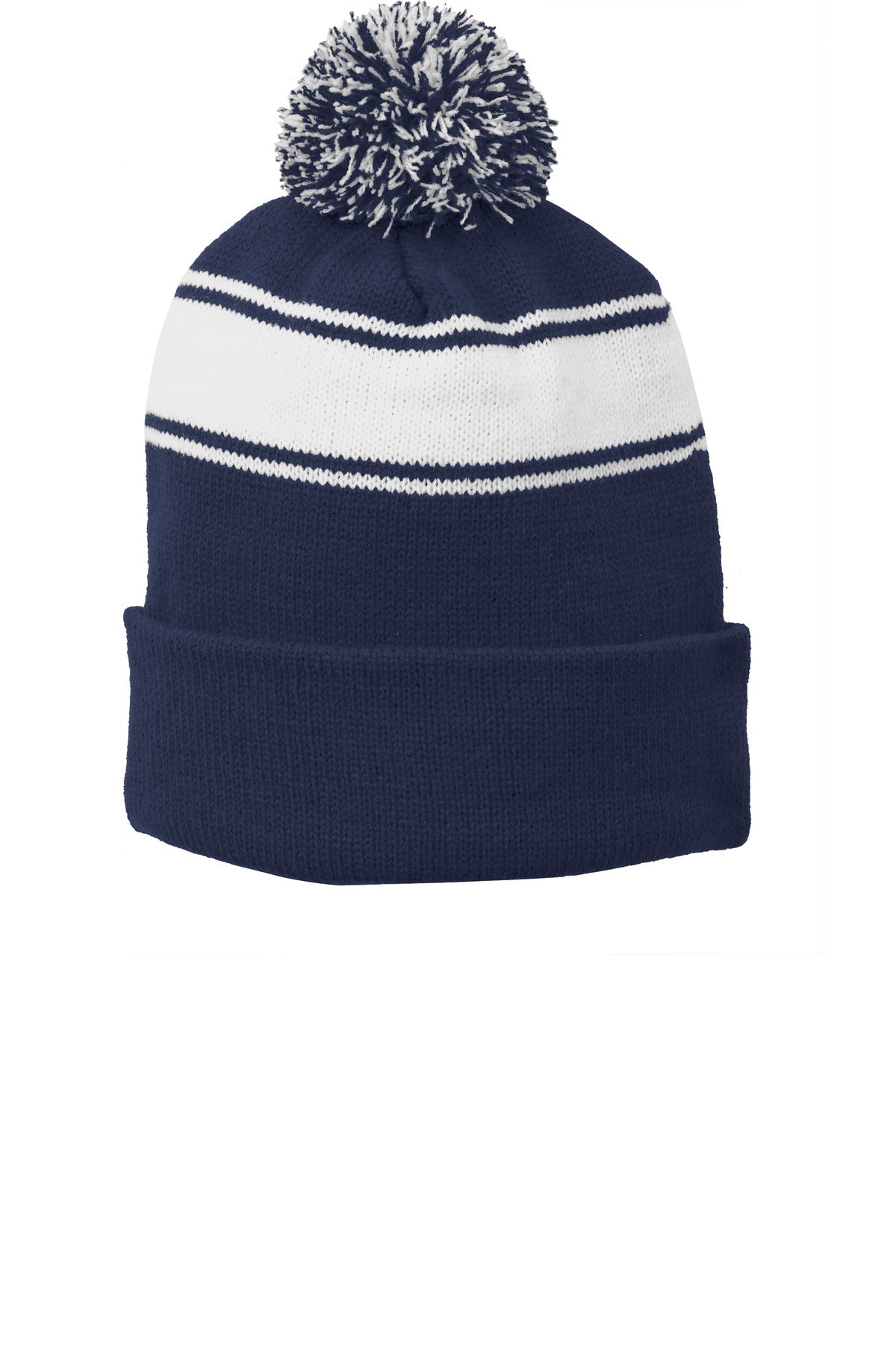 Sport-Tek Men's   Stripe Pom Pom Beanie