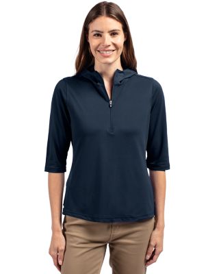 Cutter & Buck Womens Virtue Recycled Featherlight Pique Half Zip Hooded Pullover-4