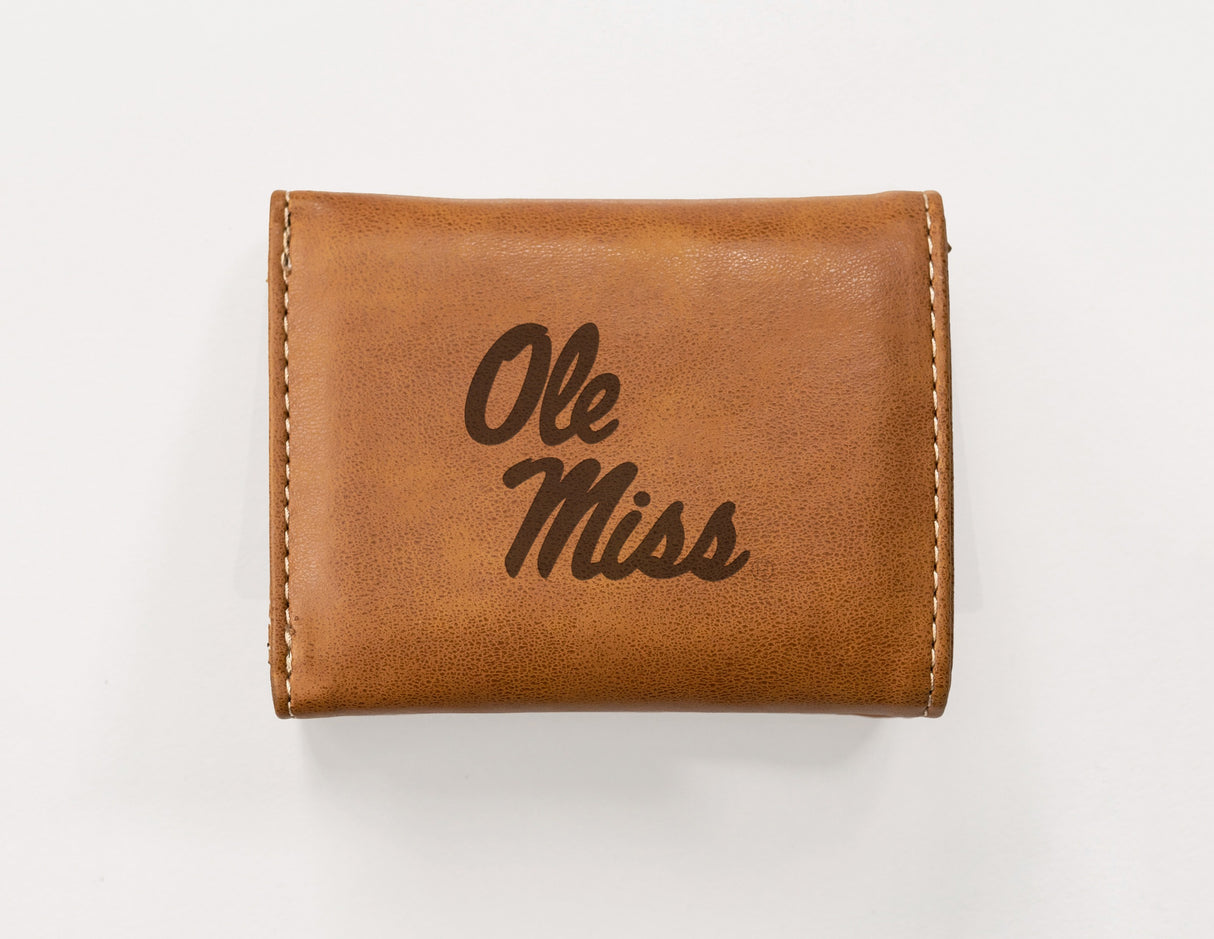 Rico Industries NCAA University of Mississippi - Ole Miss  Laser Engraved Faux Leather Trifold Wallet-1