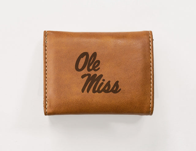 Rico Industries NCAA University of Mississippi - Ole Miss  Laser Engraved Faux Leather Trifold Wallet-1