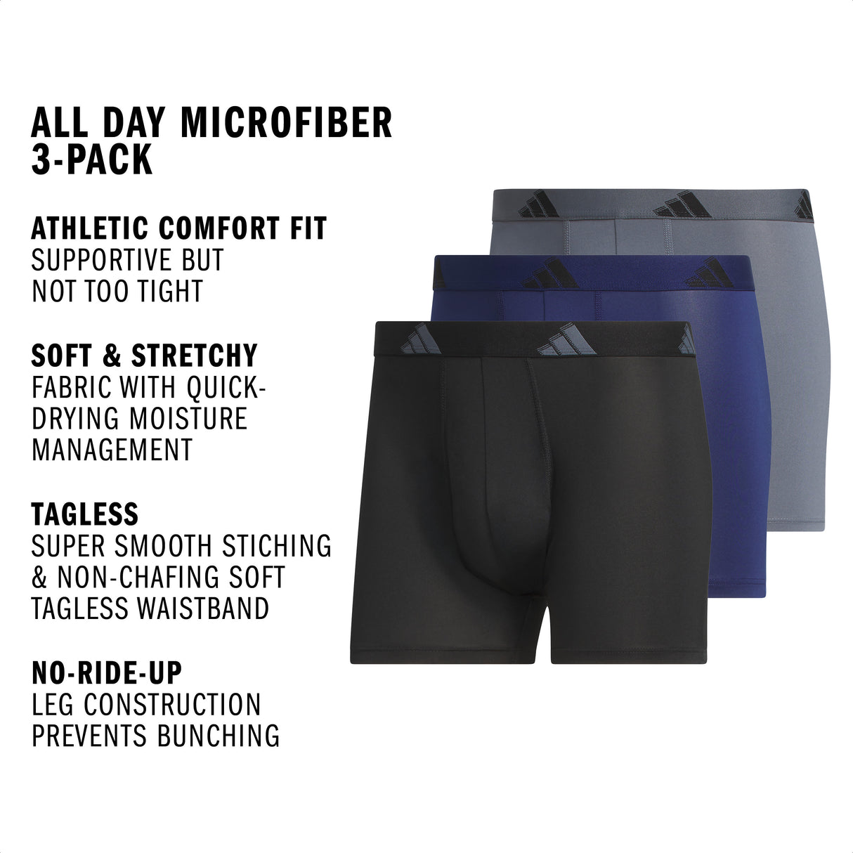 adidas Men's All Day Microfiber 3-Pack Trunk-2