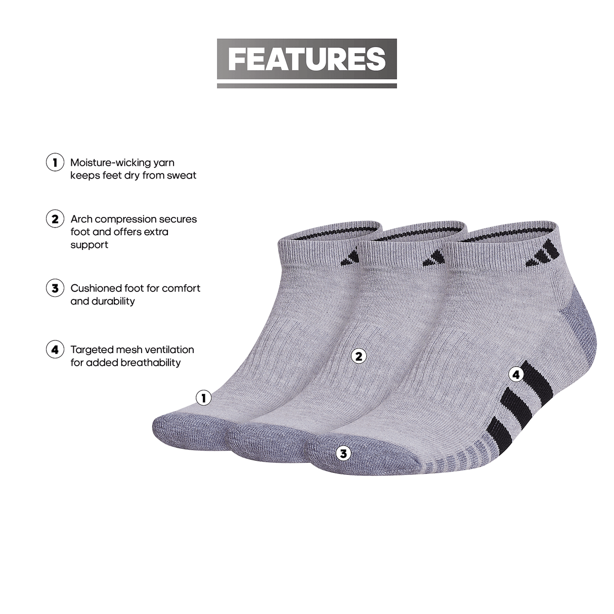 adidas Men's Cushioned 3.0 3-Pack Low Cut Sock-2