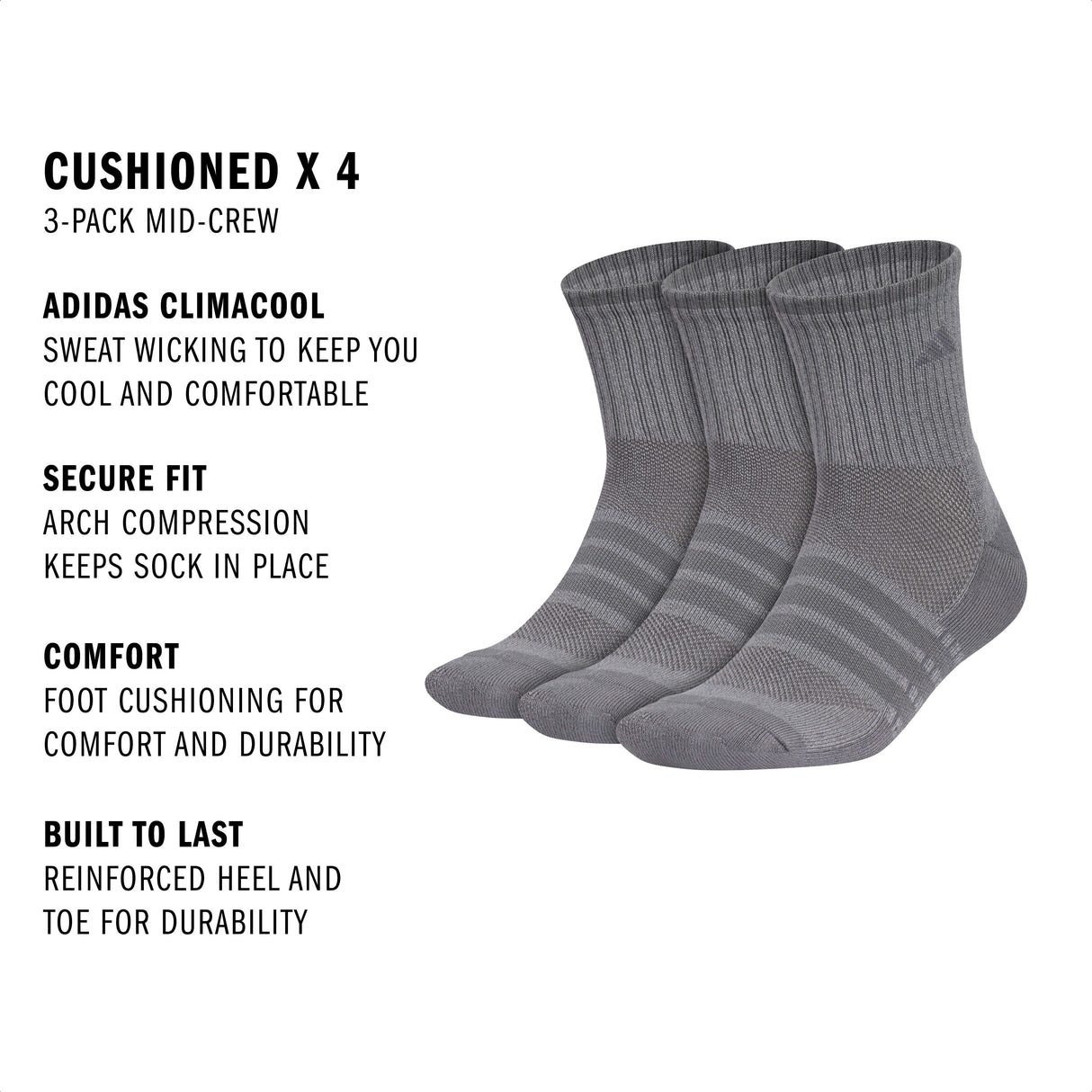 adidas Men's Cushioned X 4 3-Pack Mid-Crew Sock-2