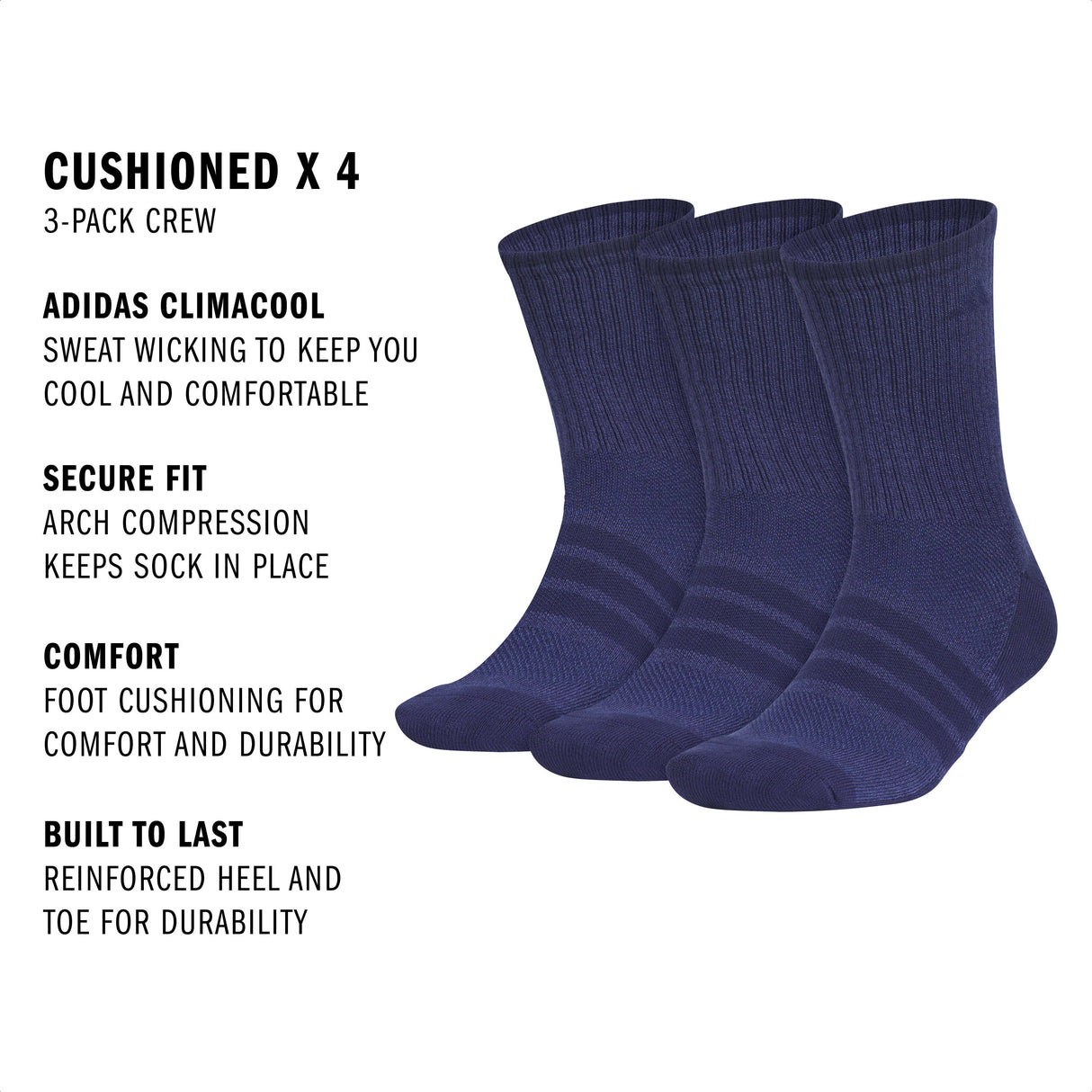 adidas Men's Cushioned X 4 3-Pack Crew Sock-2