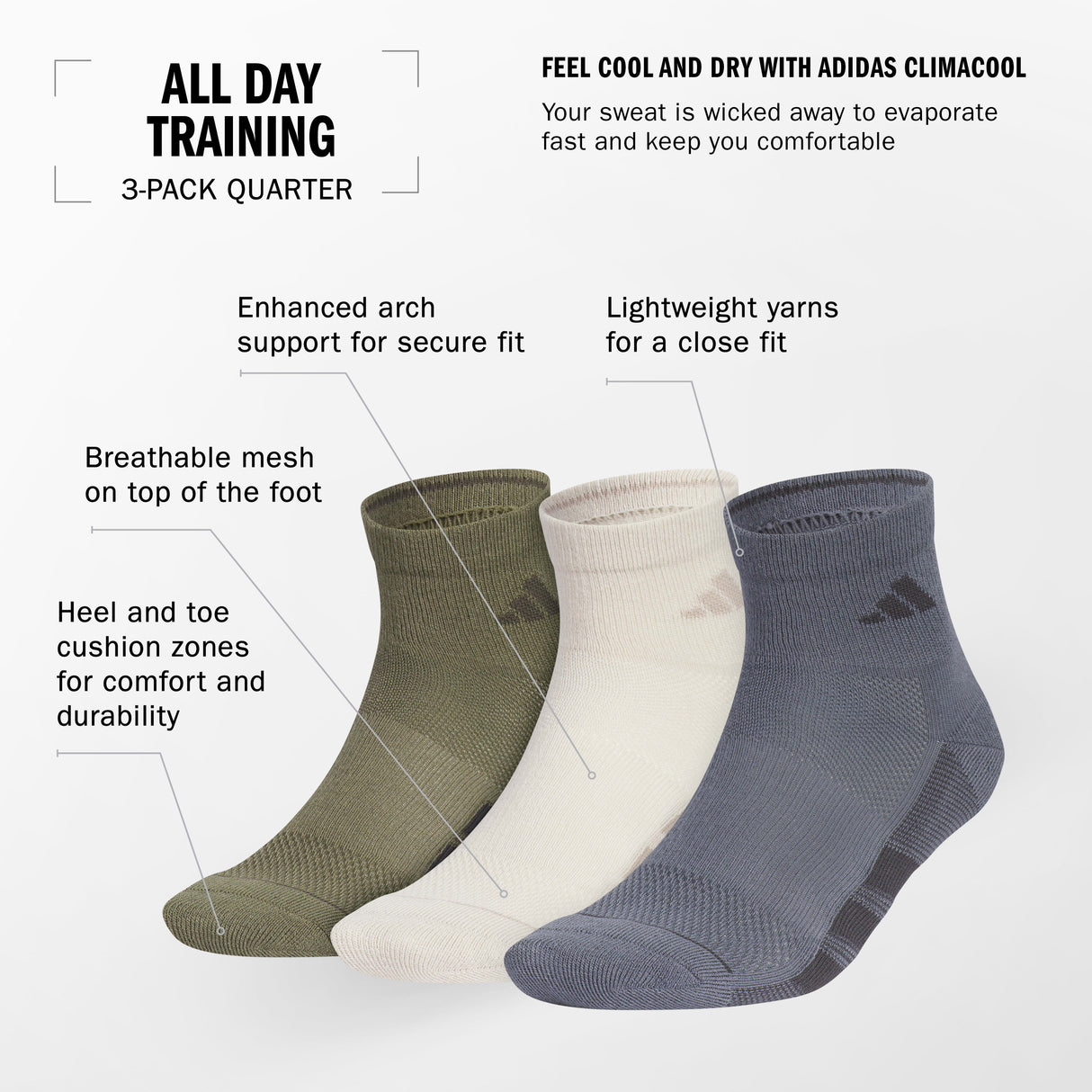 adidas Men's All Day Training 3-Pack Quarter Sock-2
