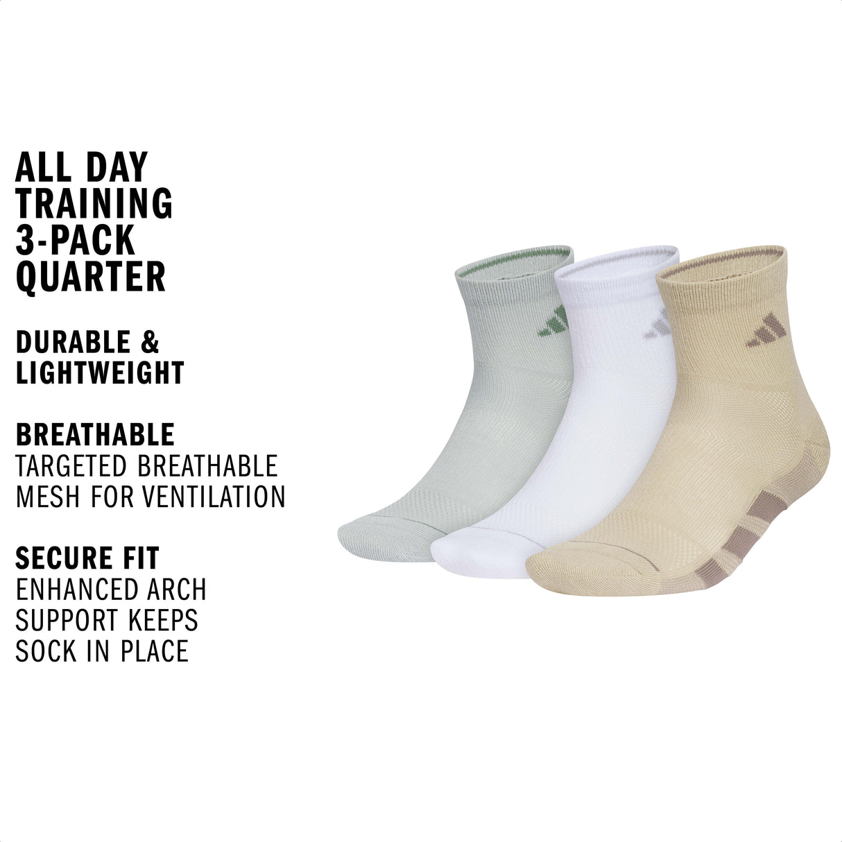 adidas Men's All Day Training 3-Pack Quarter Sock-2