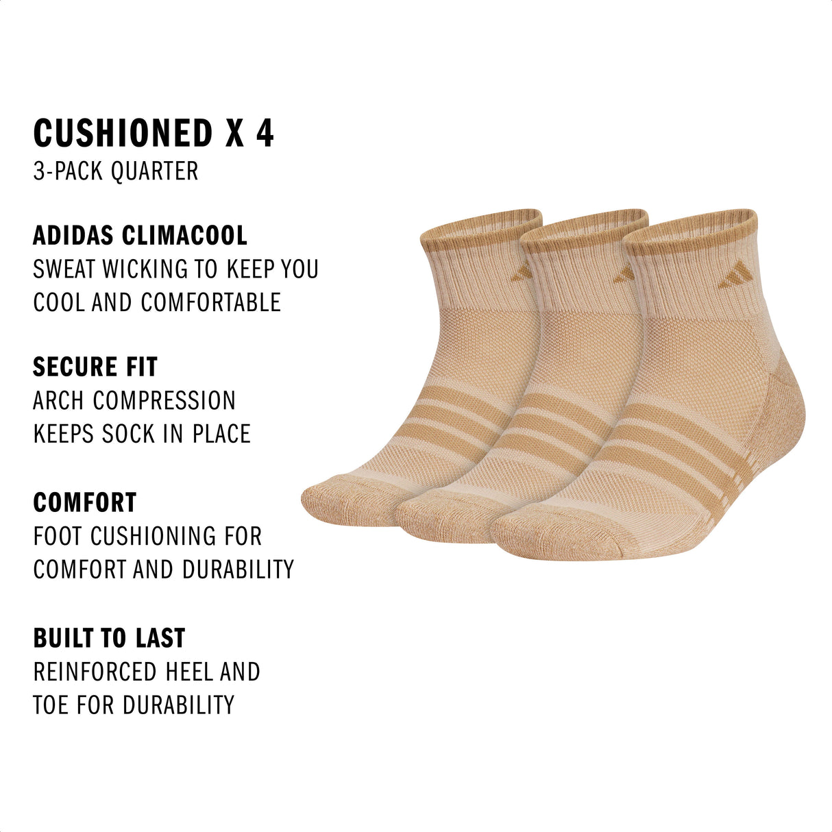 adidas Men's Cushioned X4 3-Pack Quarter Sock-2