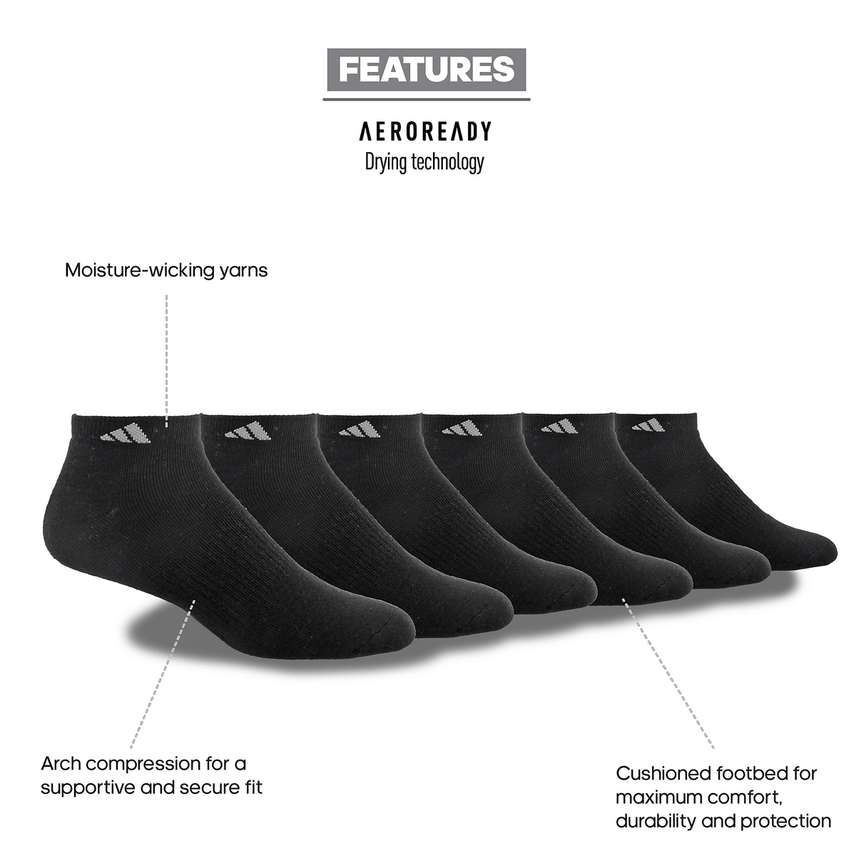 adidas Men's Athletic Cushioned 6-Pack Low Cut Sock-2