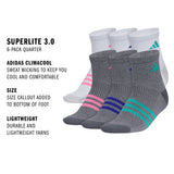 adidas Girl's Superlite 3.0 6-Pack Quarter Sock-2