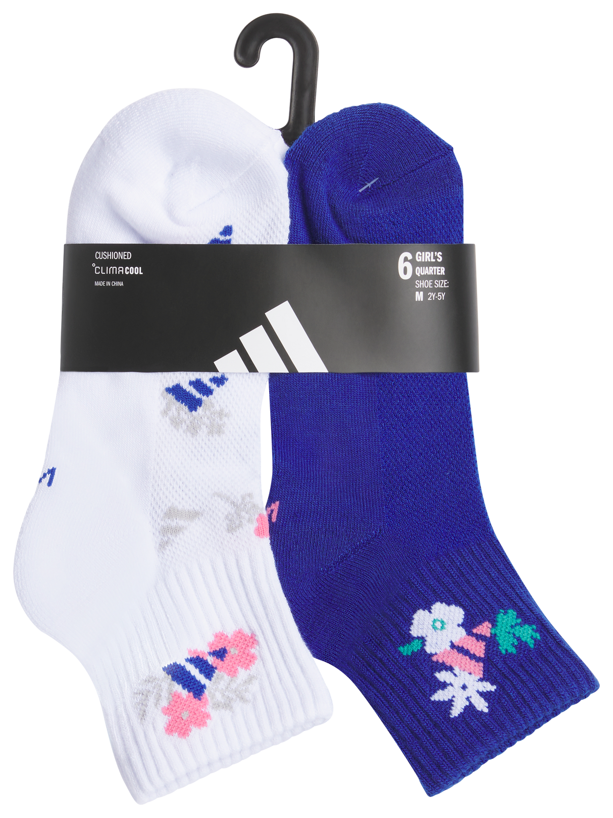 adidas Girl's Cushioned Graphic 6-Pack Quarter Sock-6