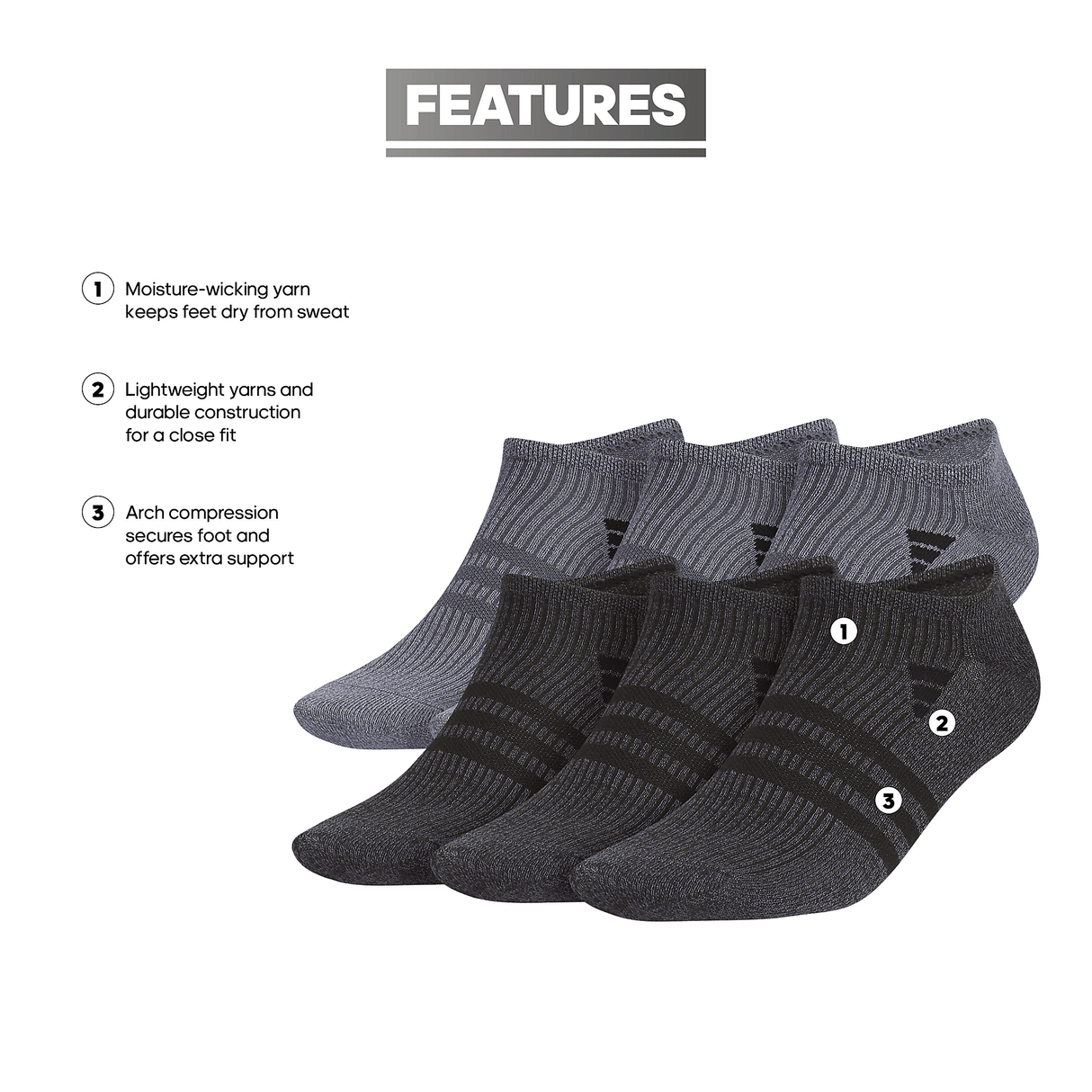 adidas Men's Superlite 3.0 6-Pack No Show Sock-2