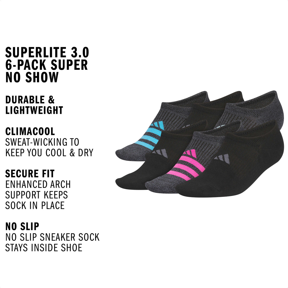 adidas Women's Superlite 3.0 6-Pack Super No Show Sock-2