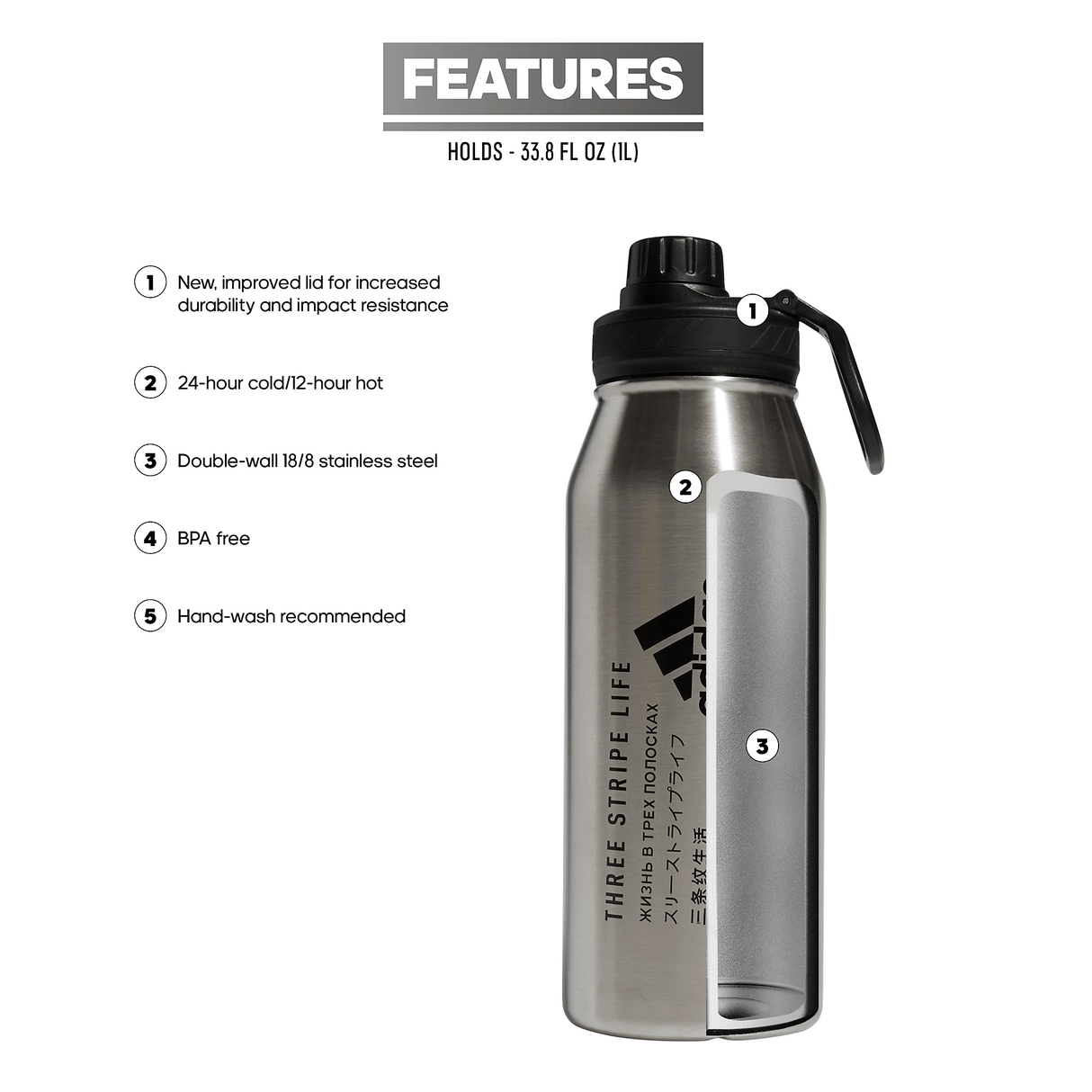 adidas Steel 1L Metal Bottle-2