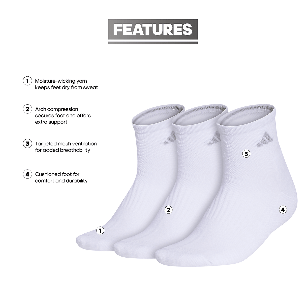 adidas Women's Cushioned 3.0 3-Pack Quarter Sock-2
