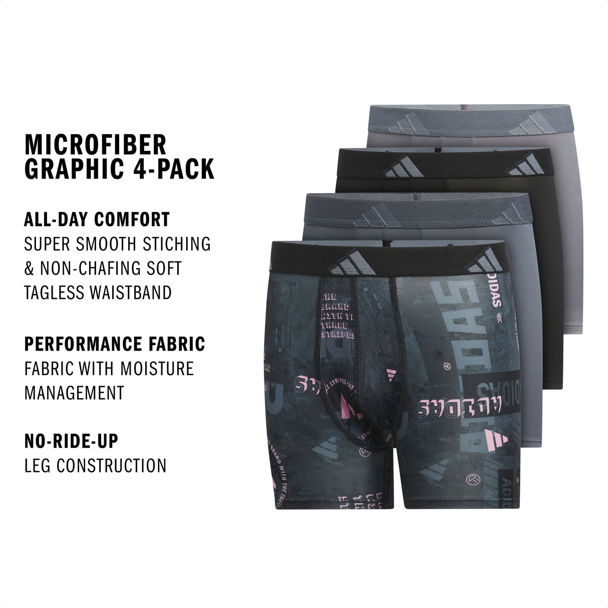 adidas Youth Microfiber Graphic 4-Pack Boxer Brief-2