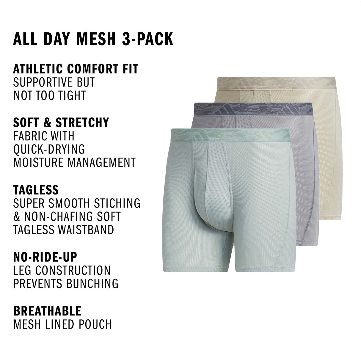 adidas Men's All Day Mesh 3-Pack Boxer Brief-2