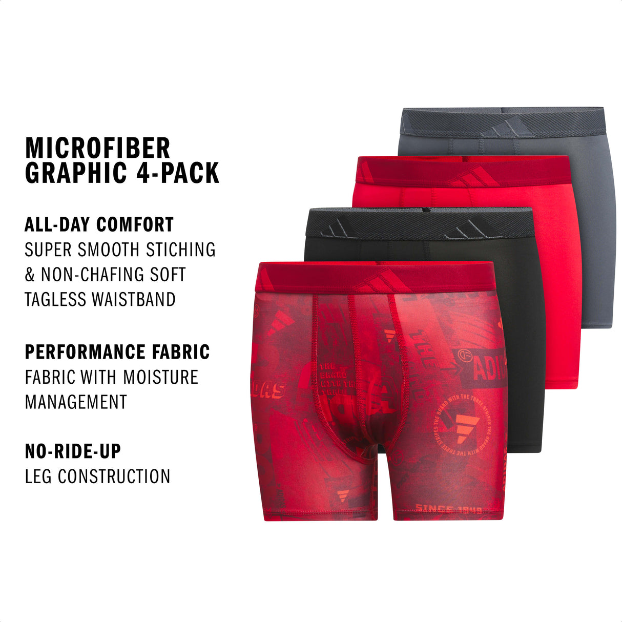 adidas Youth Microfiber Graphic 4-Pack Boxer Brief-2