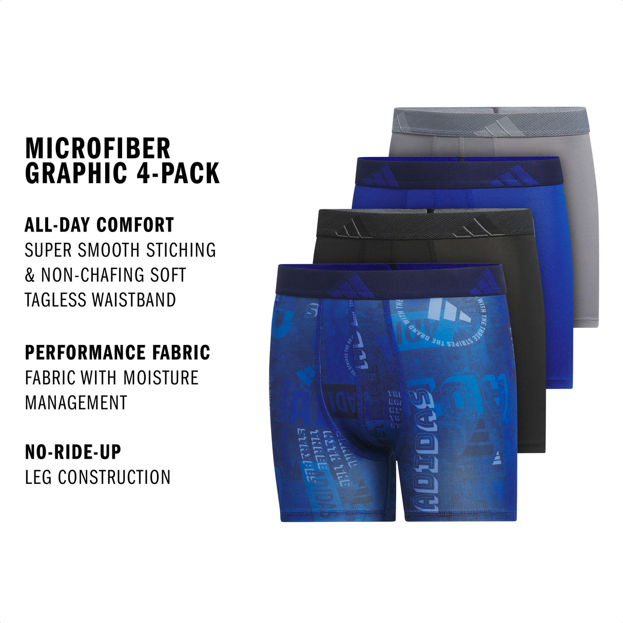 adidas Youth Microfiber Graphic 4-Pack Boxer Brief-2