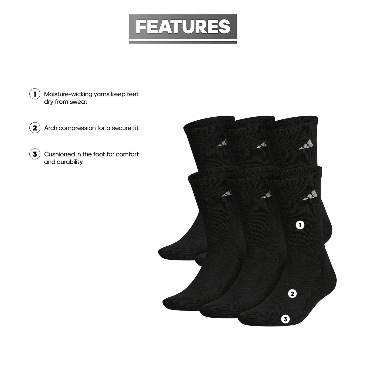 adidas Men's Athletic Cushioned 6-Pack Crew Sock-2